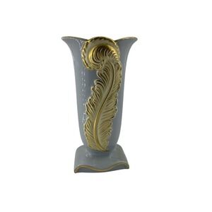 Vintage‎ 1940's  Art Deco Feather Plume blue ceramic vase